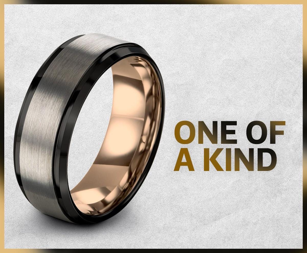 Luxury Wedding Band Black, Silver Tungsten Ring, Couples Gift, Gifts For Men, Graduation Gift For Her, Christmas Gift For Boyfriend