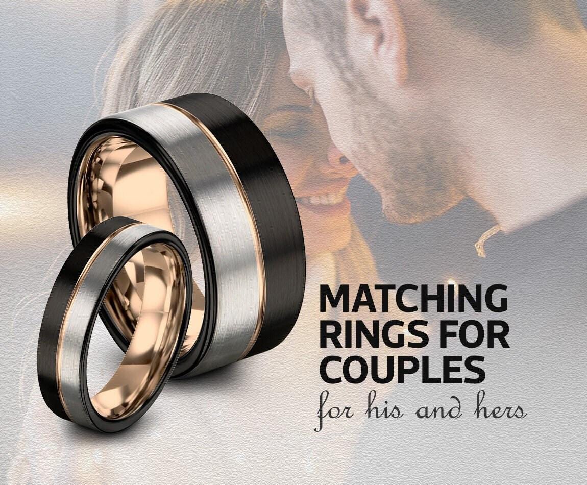 Black Tungsten Ring, Silver Wedding Band Men, Rose Gold Ring, Engagement Rings Sets, Best Friend Birthday Gifts, Boyfriend Christmas Gift