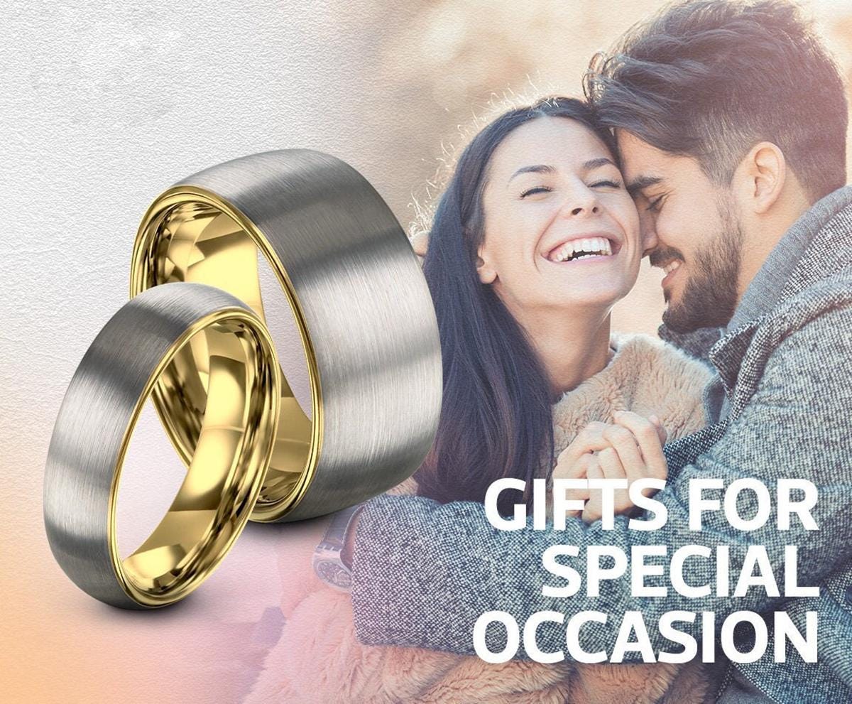 Silver Wedding Band For Women, Gold Tungsten Rings For Men, Personalized Gifts For Dad, Christmas Gifts For Him, 1 Year Anniversary Gifts