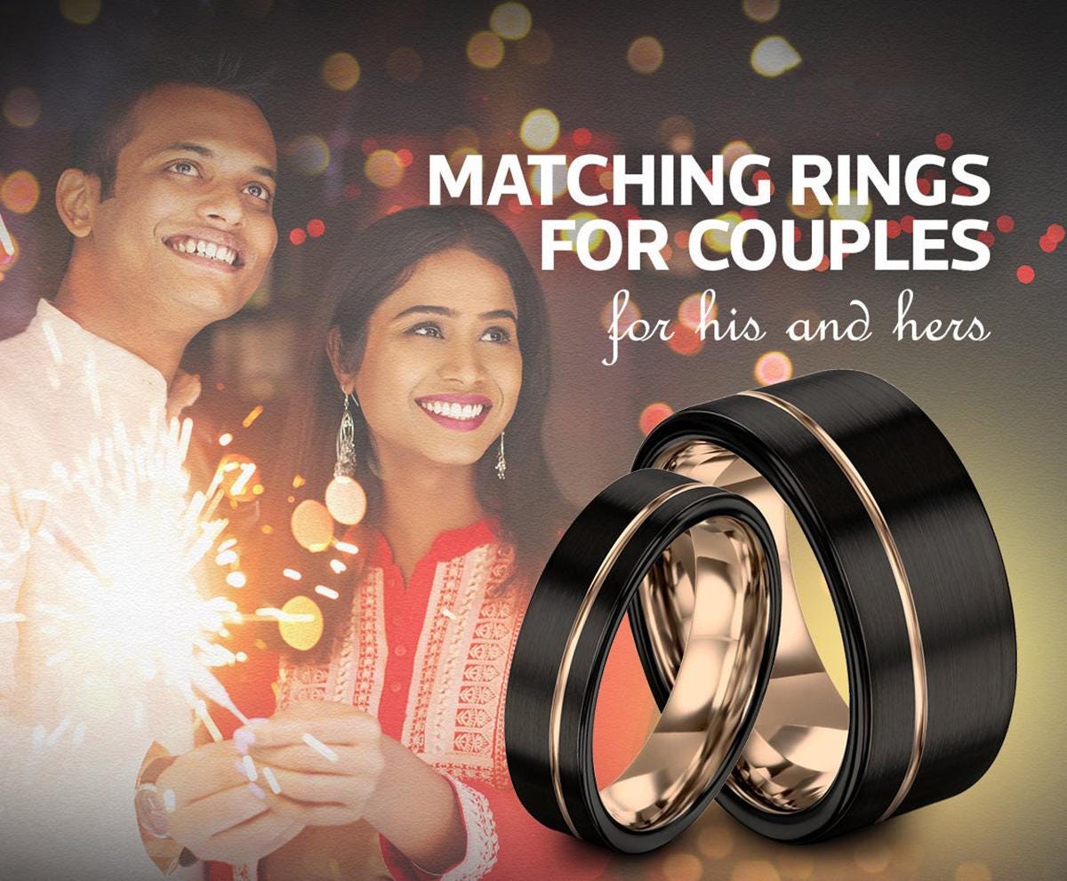 Ladies Wedding Band, Black Tungsten Ring, Engagement Ring, Promise Ring, Minimalist Ring, Rings for Women, Personalized Ring, Gift For Him