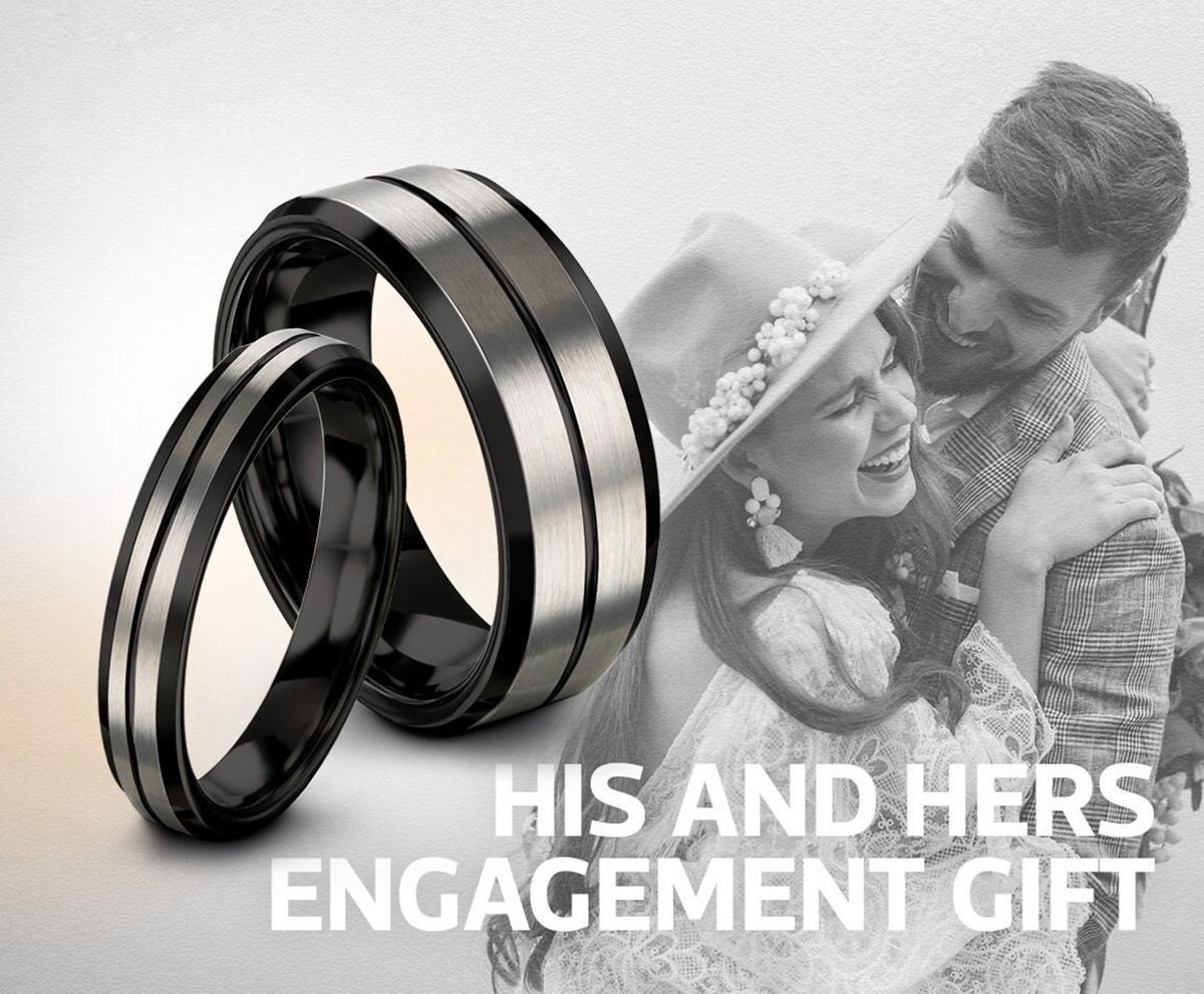 Black Wedding Ring Sets His And Hers, Silver Ring, Engagement Ring, Wedding Gifts For Couple, Personalized Gifts For Dad, Gifts For Husband
