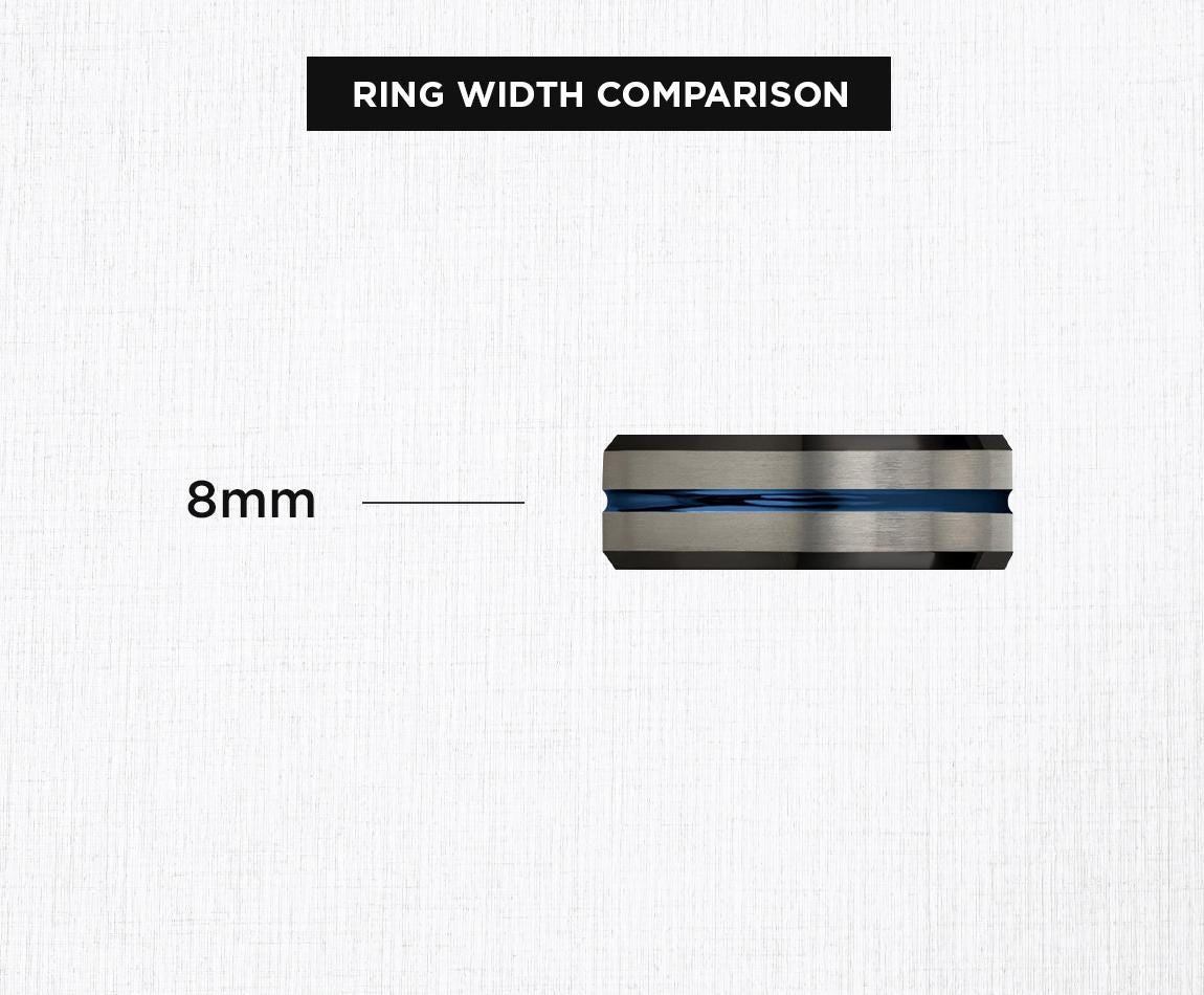 Wedding Band Set His And Hers, Black Tungsten Ring For Men, Birthday Gift For Him, Blue Engagement Ring Silver, Personalized Gift For Her