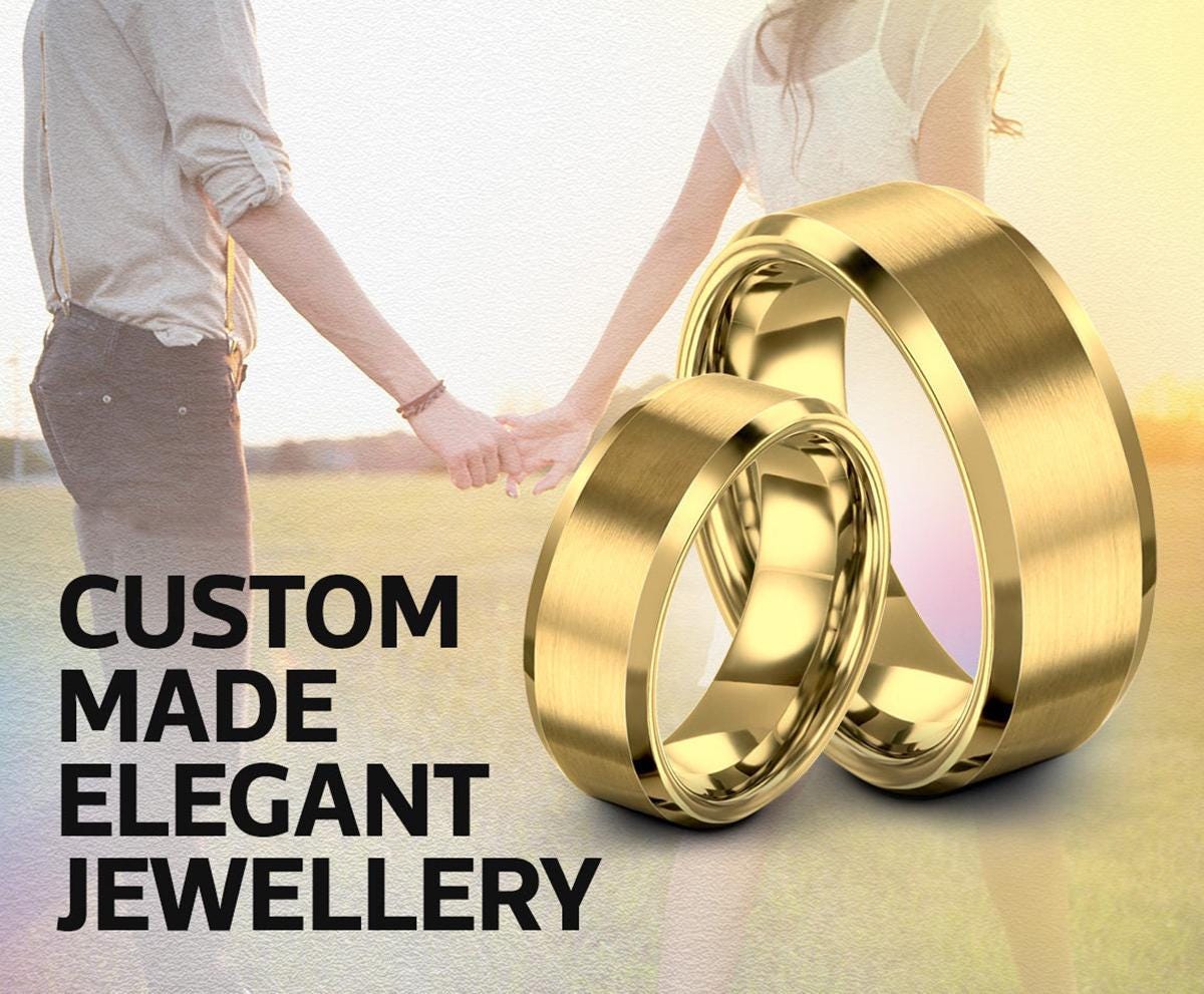 Mens Wedding Band Tungsten - Gold Wedding Ring For Women - Boyfriend Christmas Gift - Engagement Gifts For Couple - Matching Ring For Friend