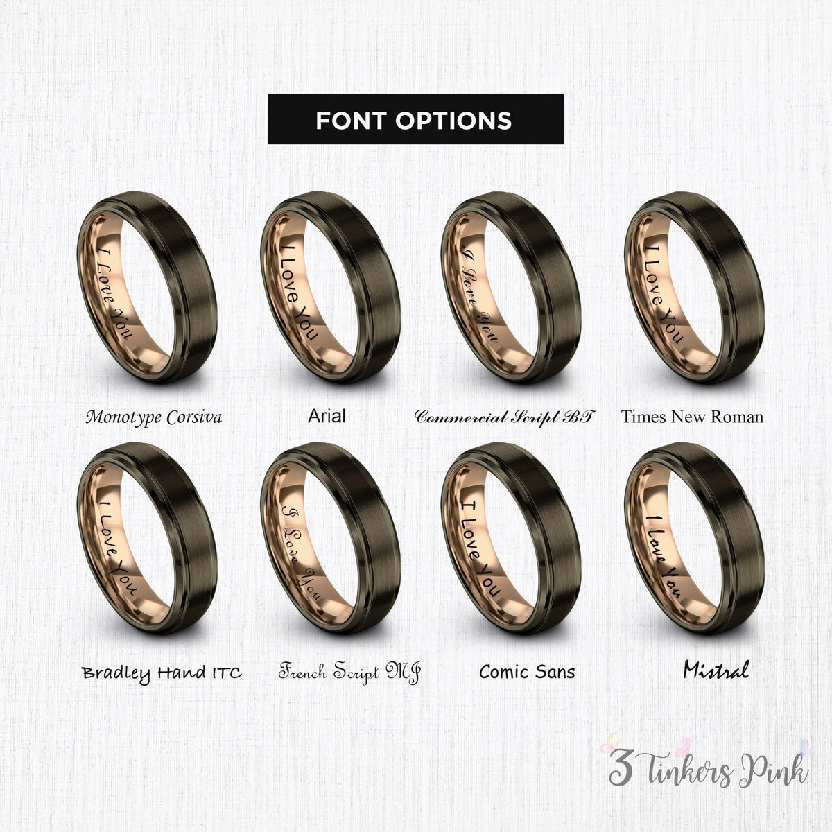Gunmetal Tungsten Ring, Mens Wedding Band Rose Gold, Personalized Gifts For Women, Engraved Couple Ring Set, Christmas Gifts For Him