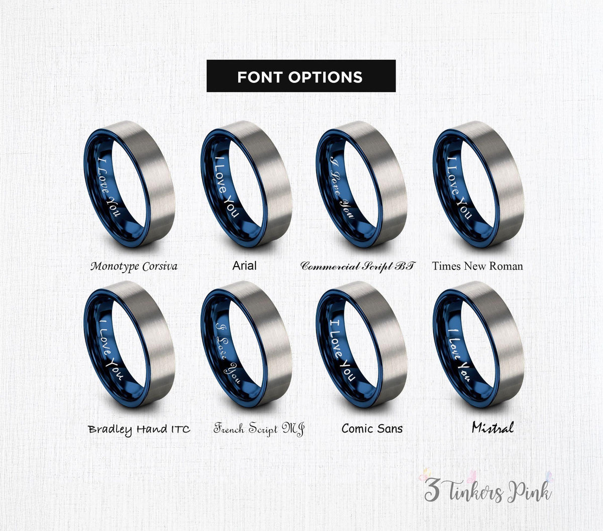 Two Tone Tungsten Wedding Band, Silver and Blue Ring, Comfort Fit