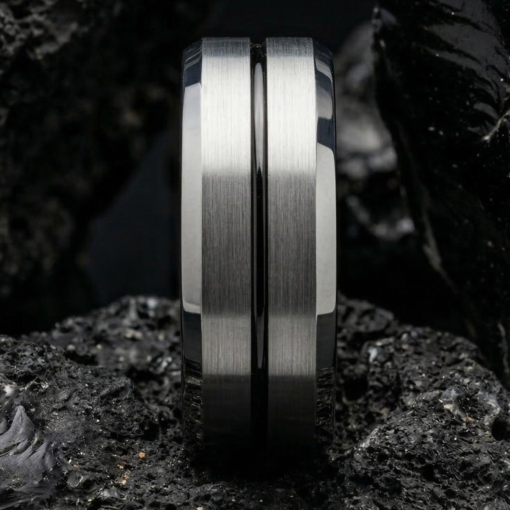 Tungsten Wedding Band, Black Silver Ring, 8mm Beveled Edge, Jewelry, Custom, Personalized, Minimalist, Handmade, Unique, Gift for Husband