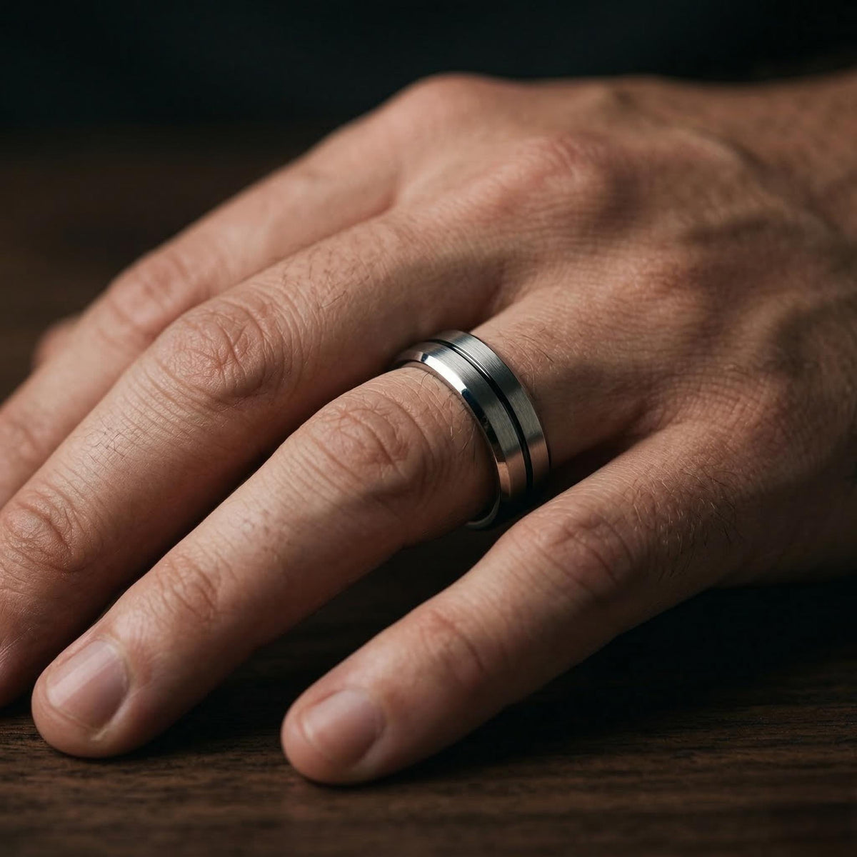 Tungsten Wedding Band, Black Silver Ring, 8mm Beveled Edge, Jewelry, Custom, Personalized, Minimalist, Handmade, Unique, Gift for Husband