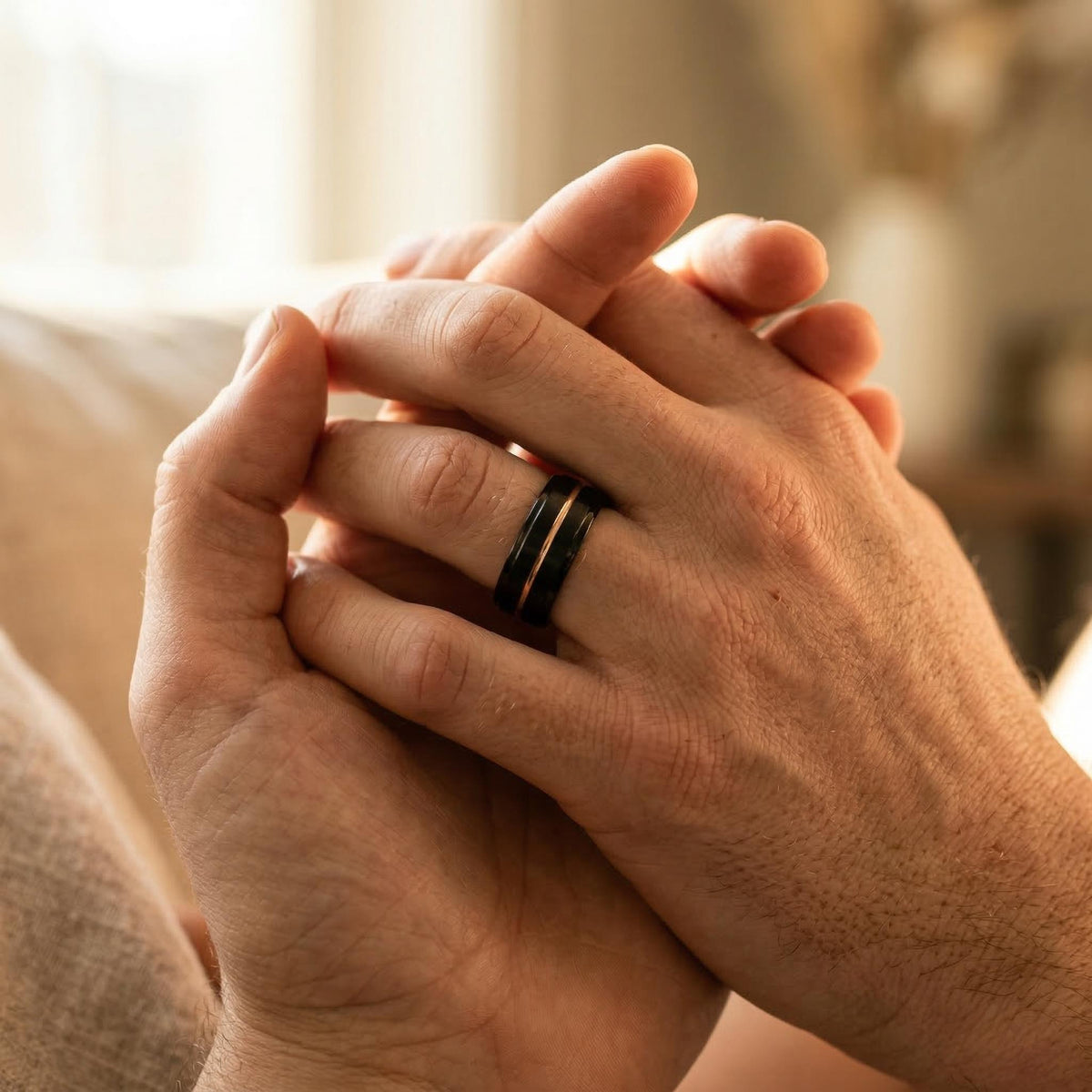 Black Tungsten Ring With Rose Gold Inside 8mm Beveled Edge Mens Wedding Band Custom Engraved Personalized Comfort Fit Handmade Gift for Him