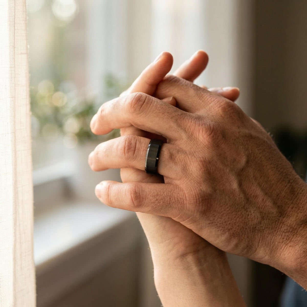 Mens Wedding Band, Black Rose Gold Tungsten Ring, 8mm Beveled Edge, Jewelry, Custom, Personalized, Minimalist, Handmade, Gift for Him