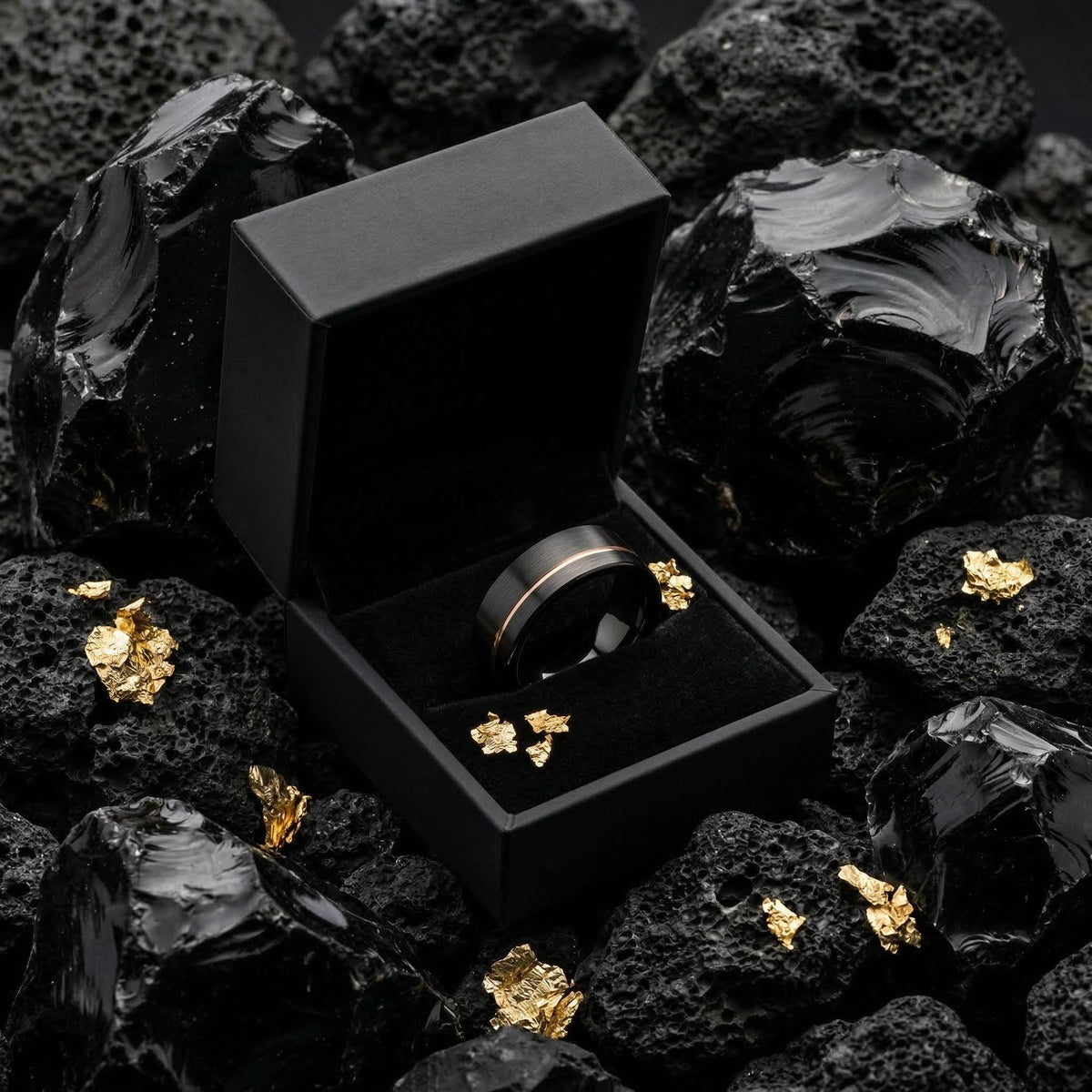 Tungsten Carbide Mens Wedding Band Black Rose Gold 8mm Flat Edge Custom Engraved Personalized Ring Minimalist Handmade Gift for Him