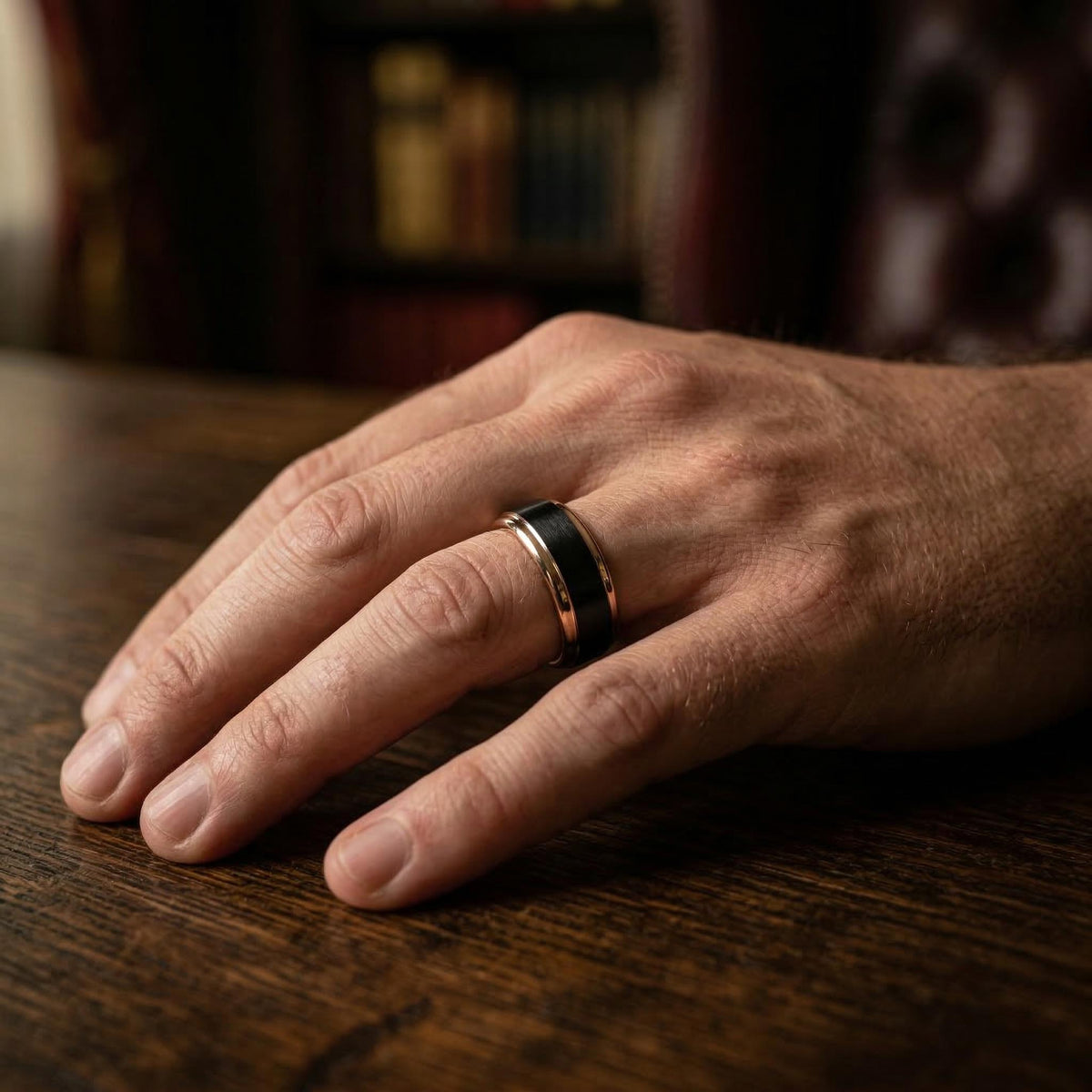 Birthday Gift, Black Rose Gold Tungsten Wedding Ring, 8mm Beveled Edge, Custom, Personalized, Minimalist, Handmade, Gift for Boyfriend