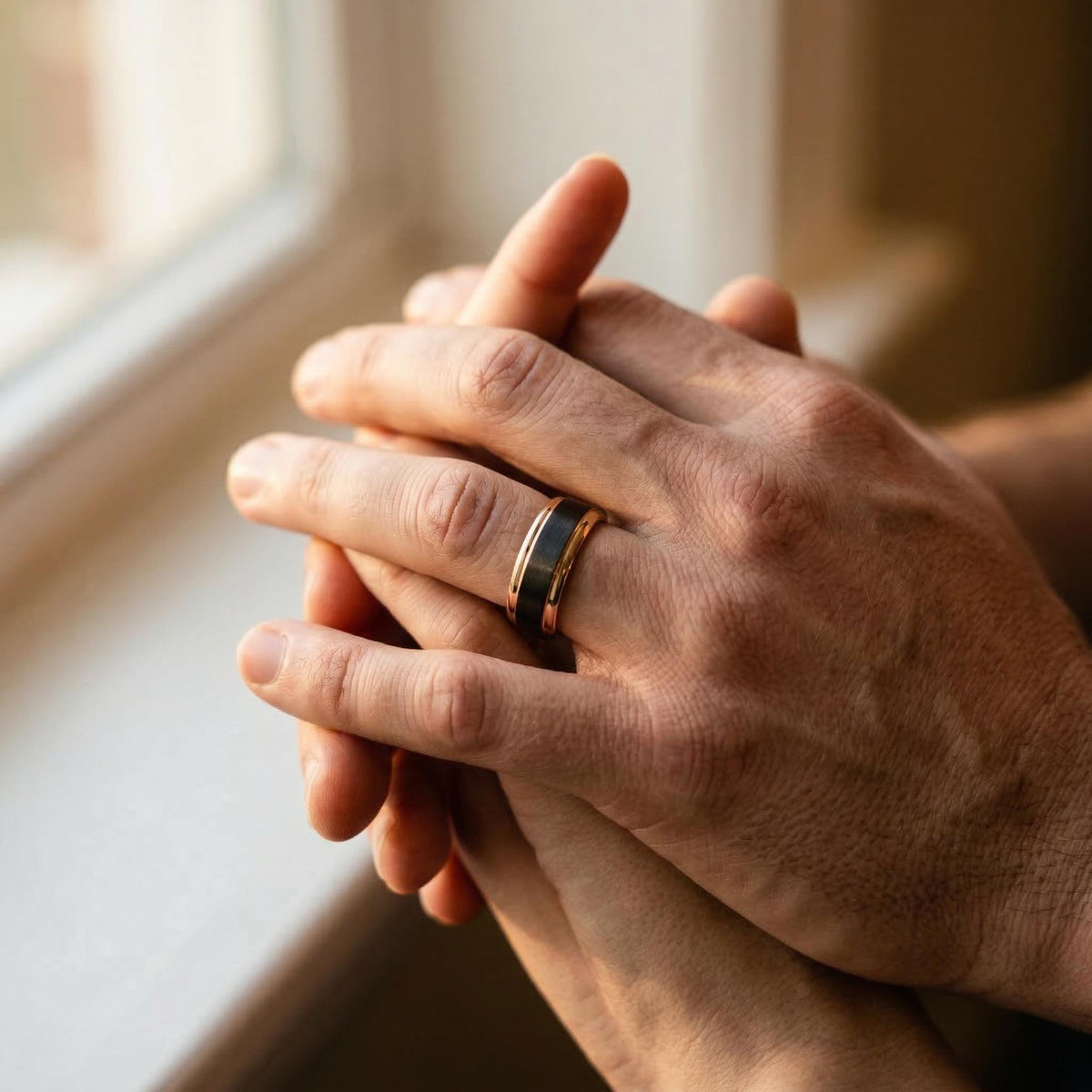 Birthday Gift, Black Rose Gold Tungsten Wedding Ring, 8mm Beveled Edge, Custom, Personalized, Minimalist, Handmade, Gift for Boyfriend