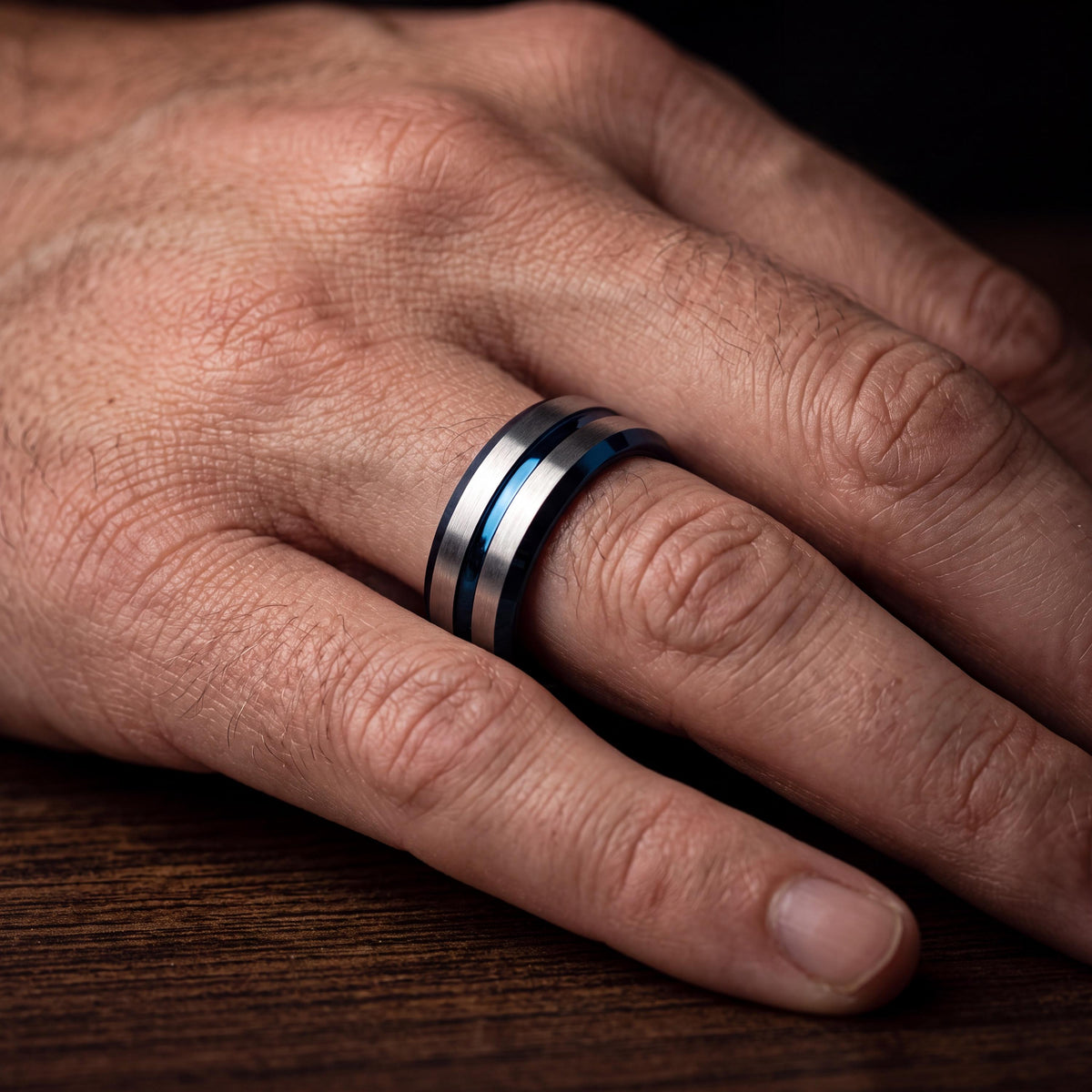 Tungsten Wedding Band,Mens Tungsten Wedding Band,Womens Wedding Band,Thin Wedding Band,Blue and Silver Ring,Womens Silver Rings,Blue Ring,10