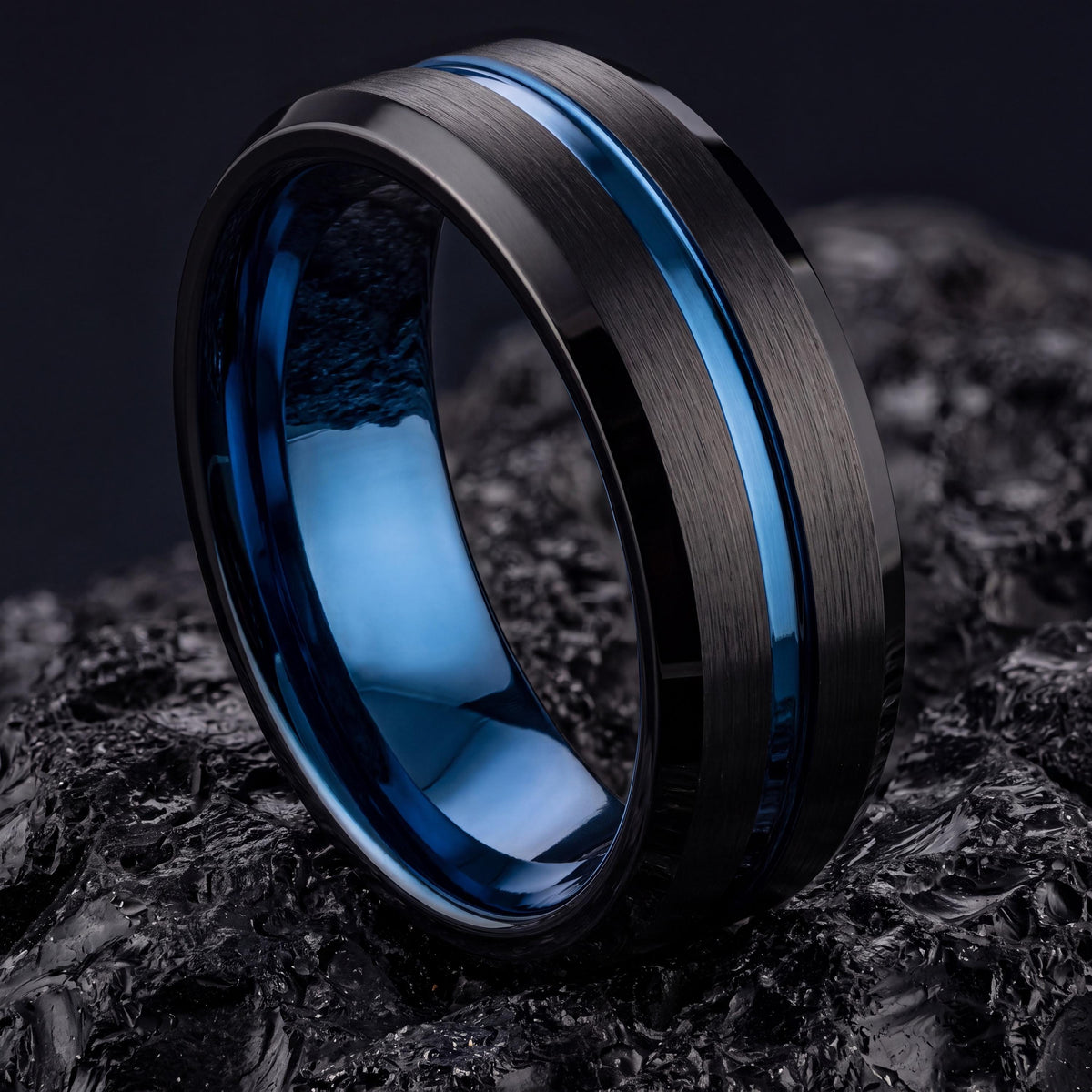 Mens Wedding Band,Mens Tungsten Wedding Band,Wedding Ring Set His And Hers,Wedding Ring Set His And Hers Unique,Set Of 2 Black,Blue Rings,10