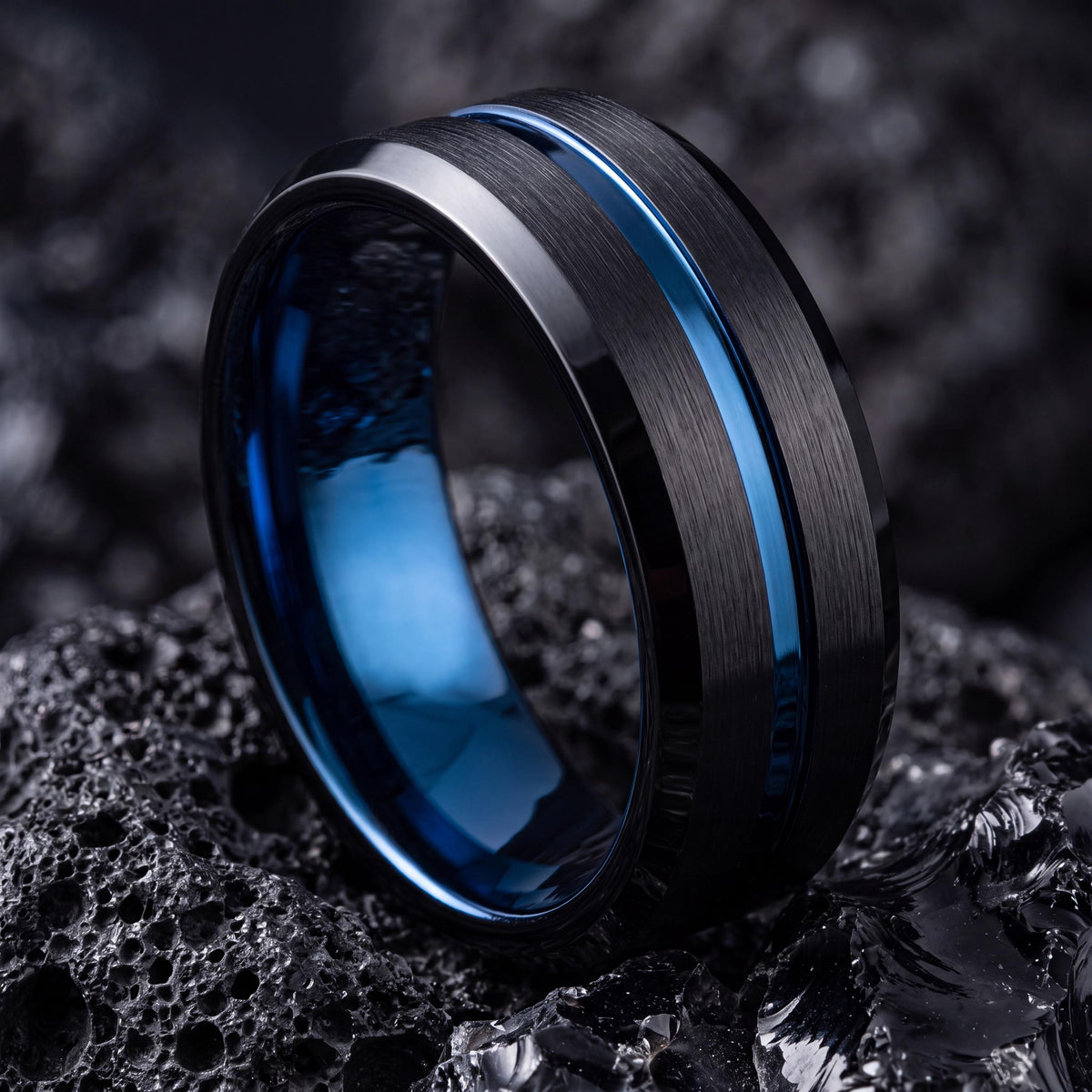 Mens Wedding Band,Mens Tungsten Wedding Band,Wedding Ring Set His And Hers,Wedding Ring Set His And Hers Unique,Set Of 2 Black,Blue Rings,10