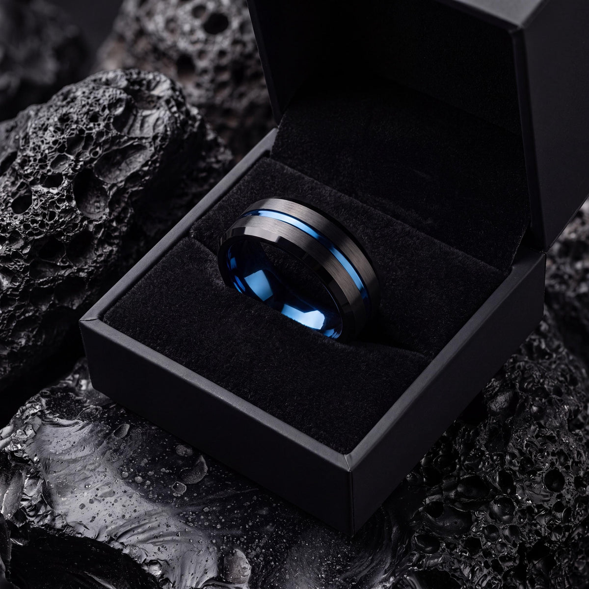 Mens Wedding Band,Mens Tungsten Wedding Band,Wedding Ring Set His And Hers,Wedding Ring Set His And Hers Unique,Set Of 2 Black,Blue Rings,10