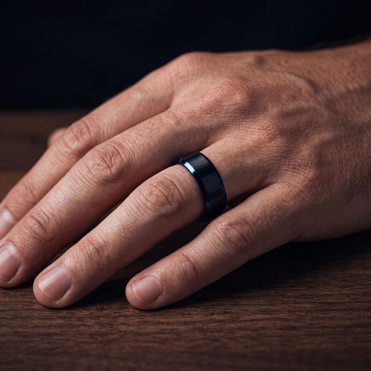 Mens Wedding Band,Mens Wedding Band Tungsten,Wedding Engagement Rings,Minimalist Wedding,Black Promise Ring Set,Dainty Blue Ring Stackable,8