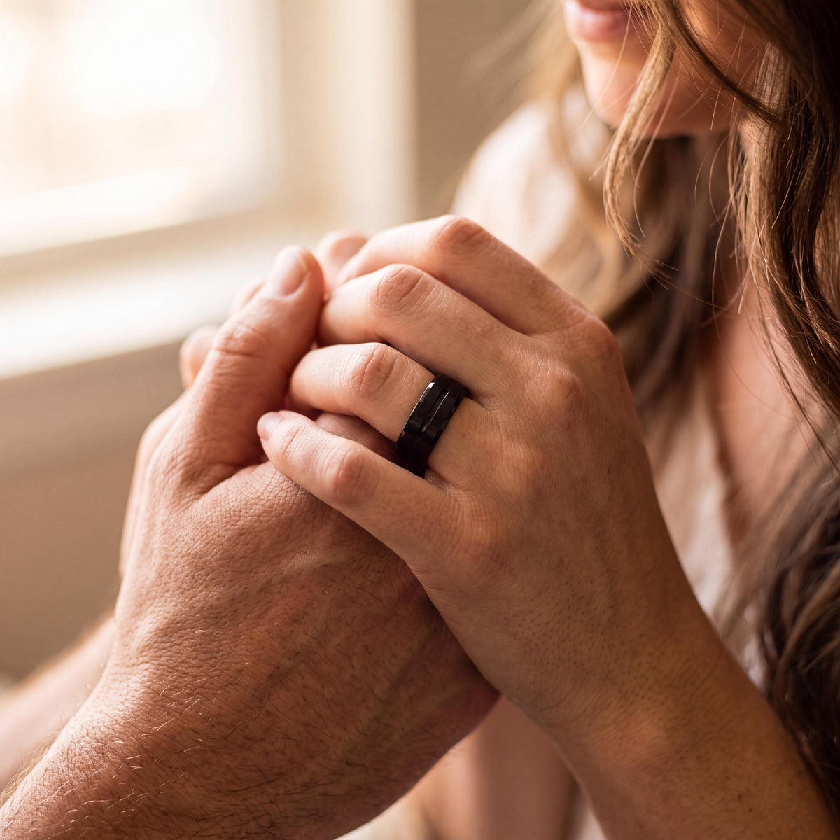 Black Tungsten Wedding Band, Rose Gold Comfort Fit