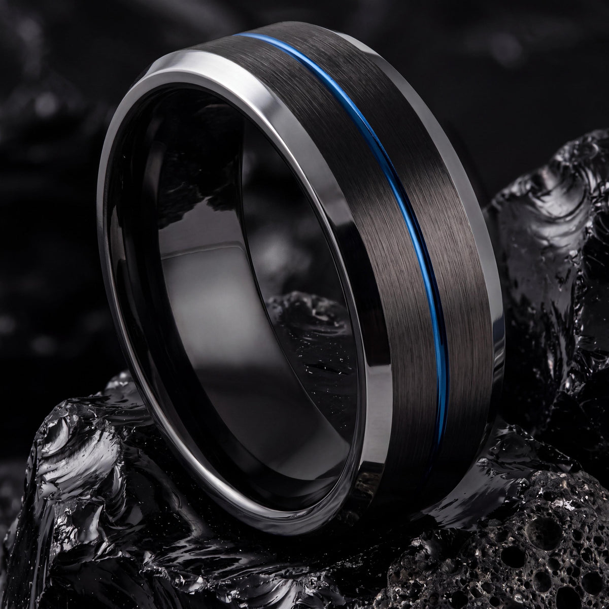 Mens Wedding Band,Mens Tungsten Wedding Band,Curved Wedding Band,Wedding Band Mens,Silver Mens Rings,Black Rings Women,Dusty Blue Wedding,10