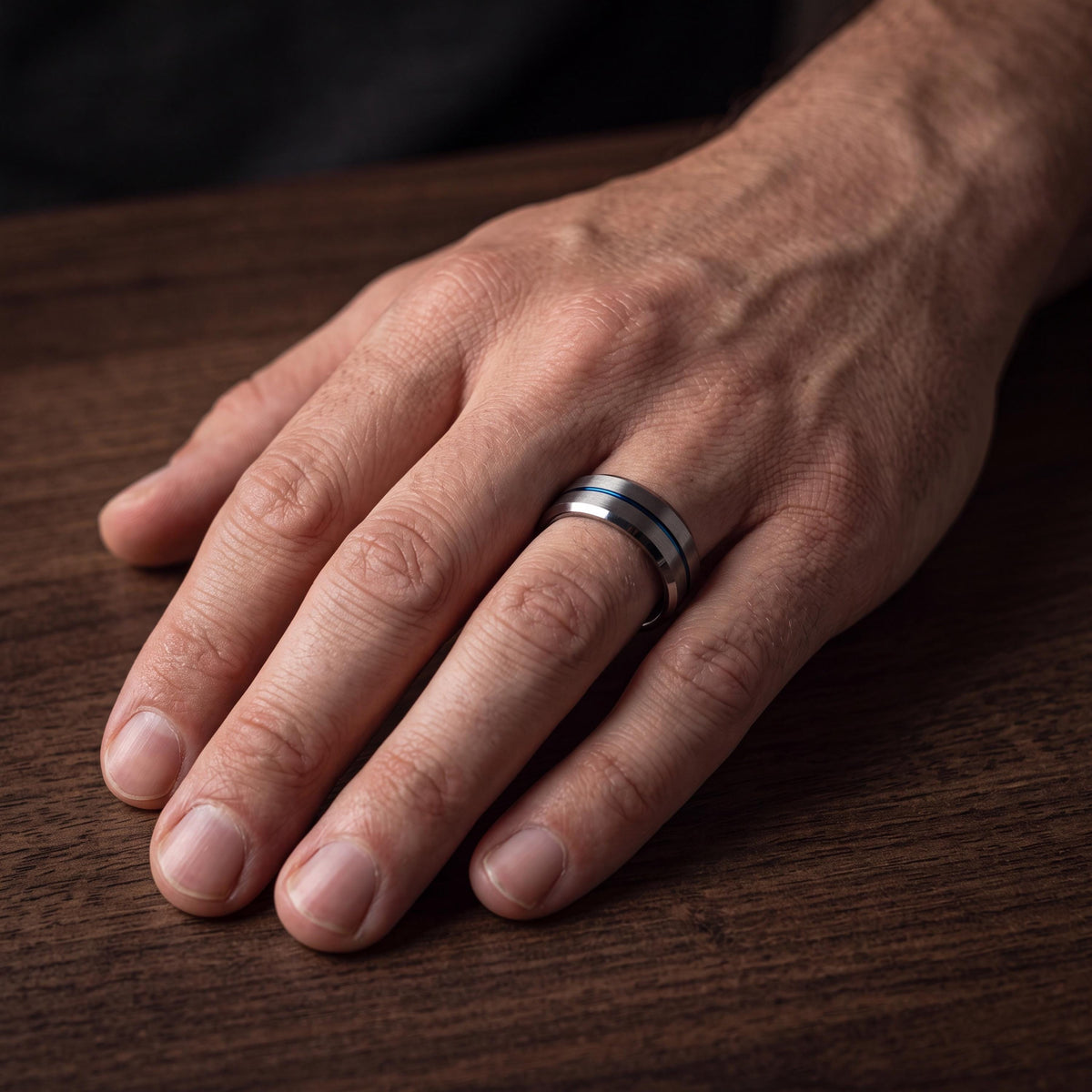 Wedding Ring,Mens Tungsten Wedding Band,Curved Wedding Band,Wedding Band Ring,Silver And Blue Band Ring,Silver Statement Ring,Blue Band Ring