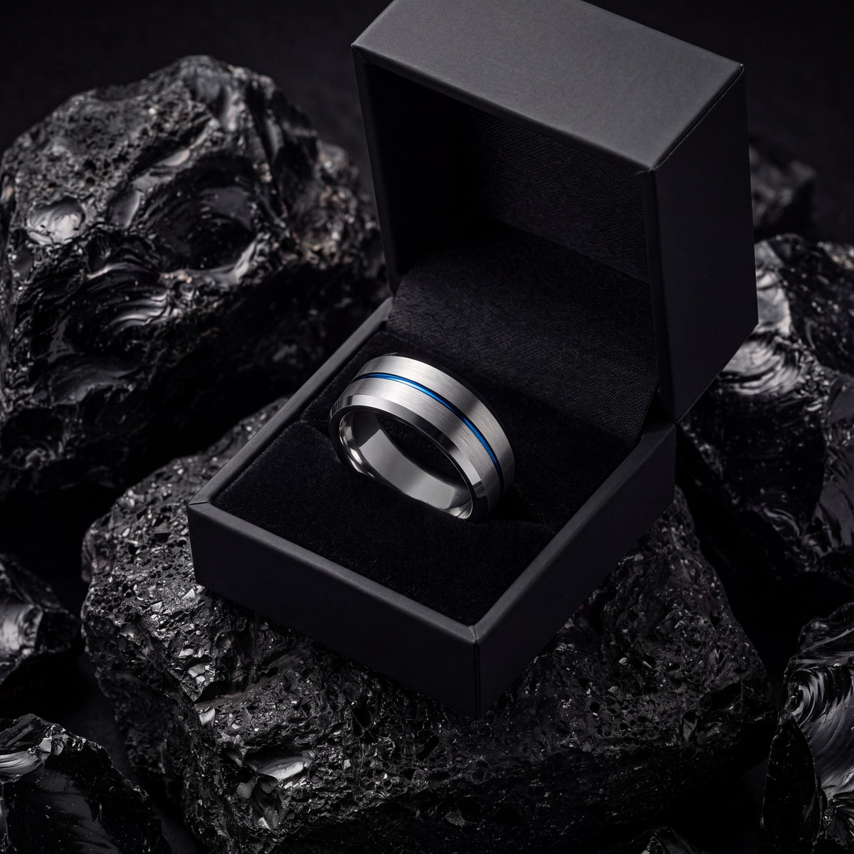 Wedding Ring,Mens Tungsten Wedding Band,Curved Wedding Band,Wedding Band Ring,Silver And Blue Band Ring,Silver Statement Ring,Blue Band Ring