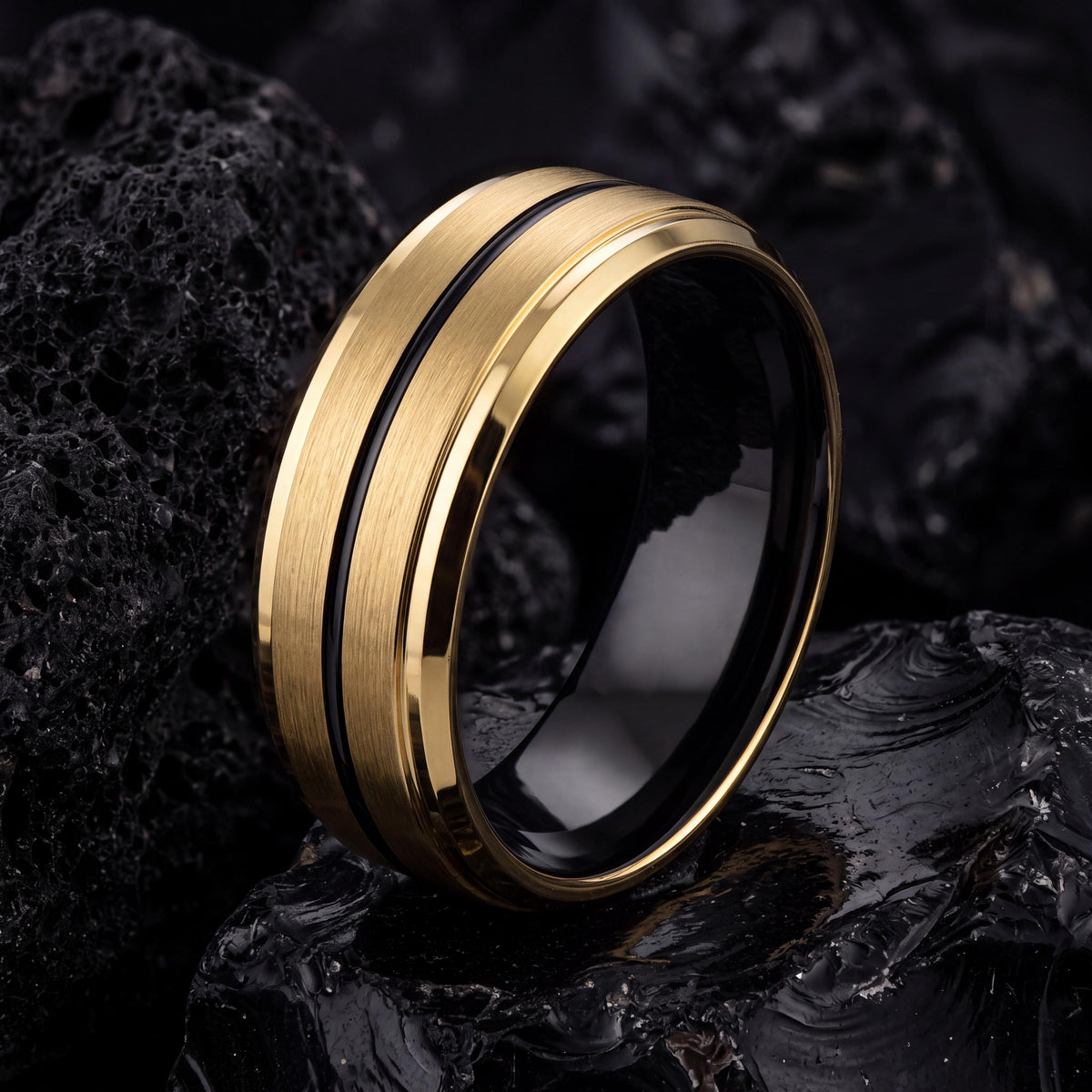 Wedding Band,Mens Tungsten Wedding Band,Wedding Band Men,Unique Matching Wedding Bands,Mens Wedding Flat Band 18K Yellow Gold,Black Friday,8