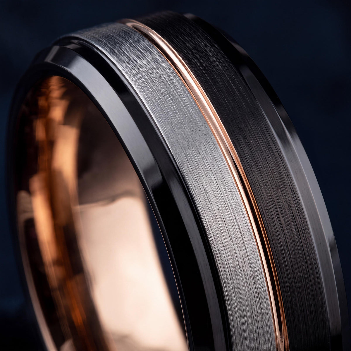 Wedding Band Women,Mens Wedding Band Etched,Black Rose Gold Wedding Band Tungsten,Silver Natural Ring,Rose Gold Blue Ring,Mens Rings Black,8