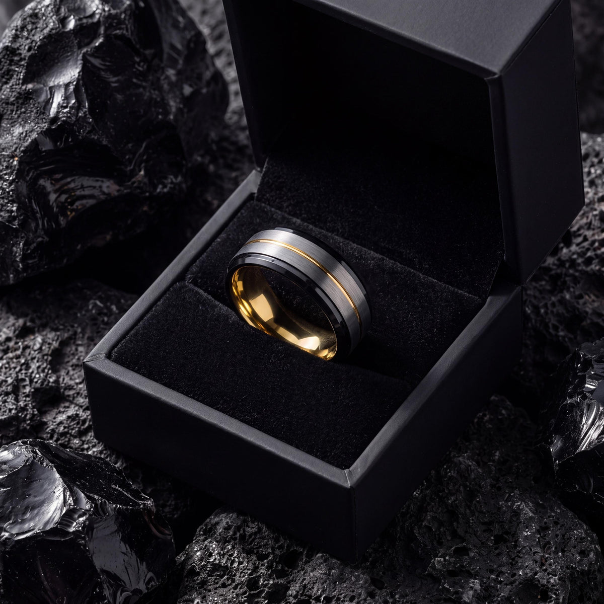 Tungsten Wedding Band,Wedding Band Set His And Hers,Unique Mens Wedding Bands,Hammered Gold Ring,Mens Gray Tungsten Ring,Mens Rings Black,10