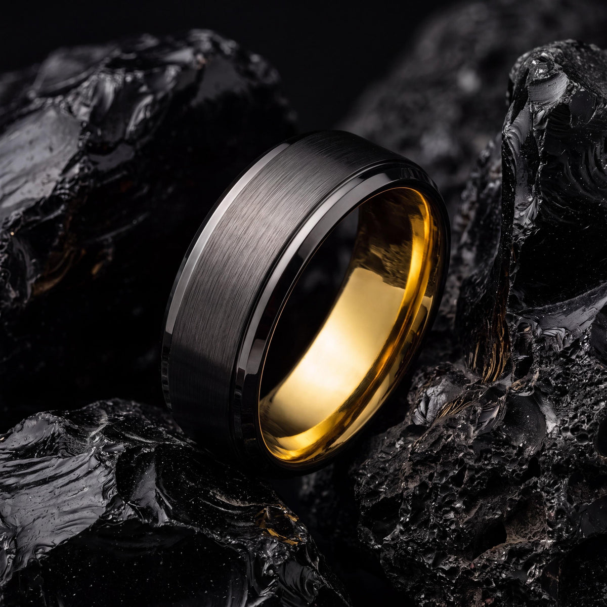 Wedding Ring,Tungsten Wedding Band,Wedding Band Men,Two Tone Mens Wedding Rings,Male Wedding Band Gunmetal 6mm,Gold Statement Womens Ring,10