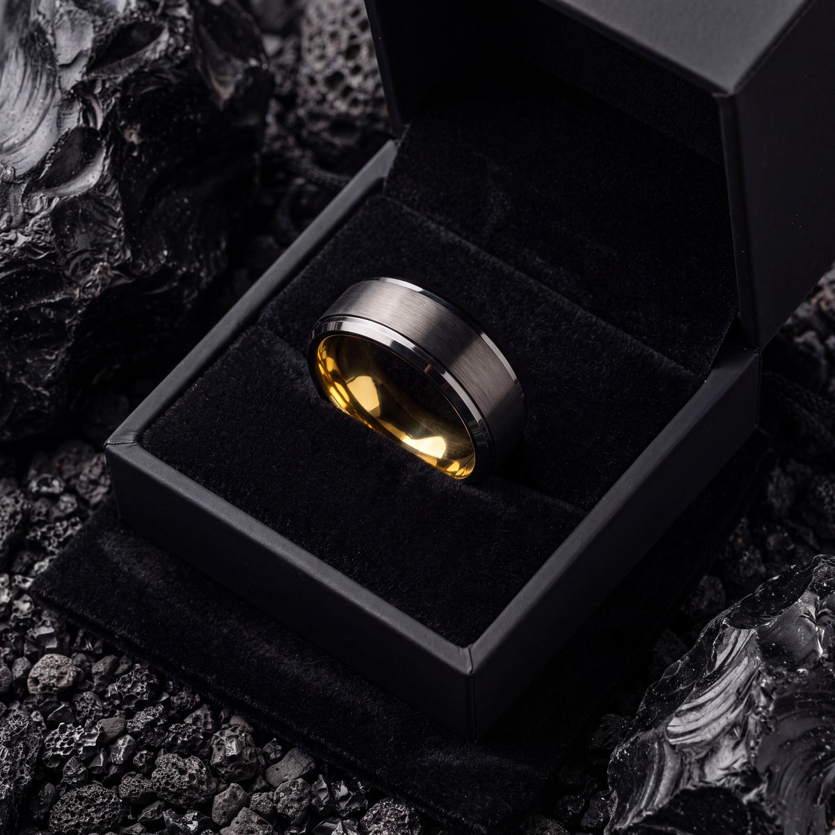 Wedding Ring,Tungsten Wedding Band,Wedding Band Men,Two Tone Mens Wedding Rings,Male Wedding Band Gunmetal 6mm,Gold Statement Womens Ring,10