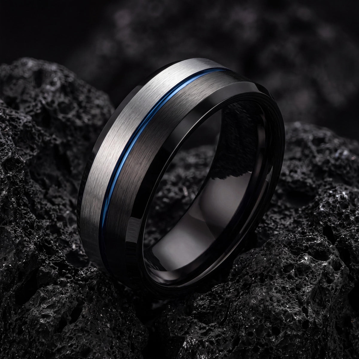Tungsten Wedding Band,Mens Tungsten Wedding Band,Unique Wedding Rings,Wedding Ring Set Women,Hammered Silver Ring Women,Black Wedding,Blue,8
