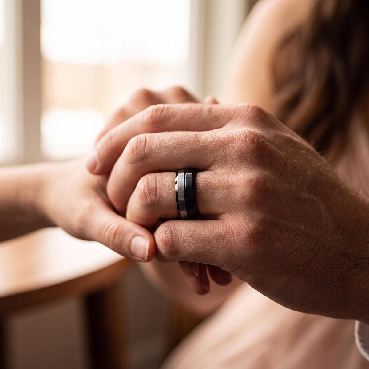 Tungsten Wedding Band,Mens Tungsten Wedding Band,Unique Wedding Rings,Wedding Ring Set Women,Hammered Silver Ring Women,Black Wedding,Blue,8
