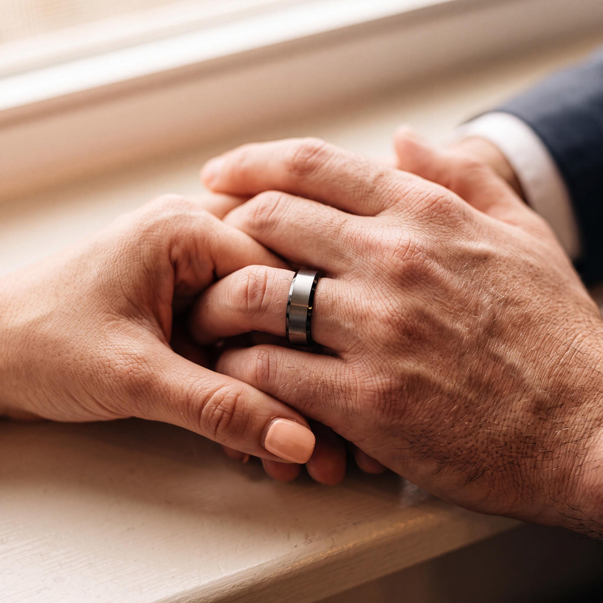 Tungsten Wedding Band, Black and Silver, Engraved Ring