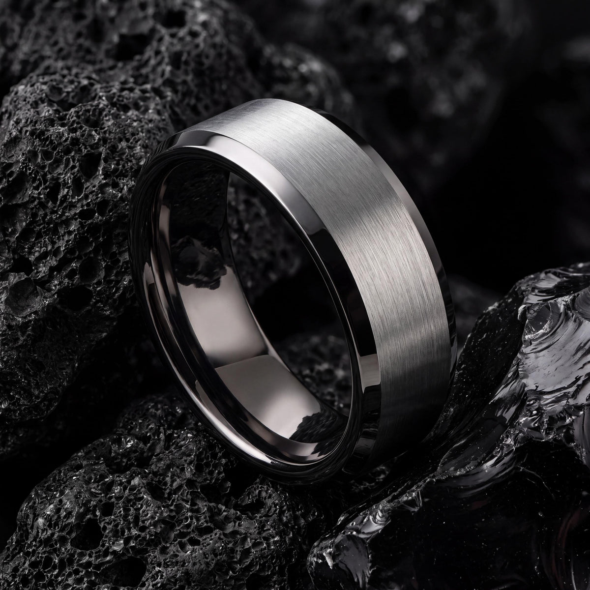 Mens Wedding Band,Mens Wedding Band Tungsten,Unique Wedding Rings,Contour Wedding Band,Male Wedding Band Gunmetal 8mm,Statement Rings Silver