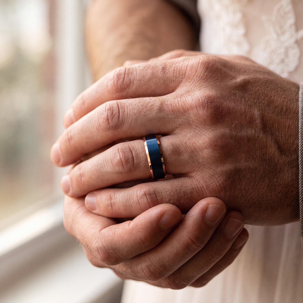 Mens Wedding Band,Tungsten Wedding Band,Matching Wedding Bands,Wedding Band Set His and Hers Unique,Rosegold,Blue Wedding Bands,For,Gifts,10