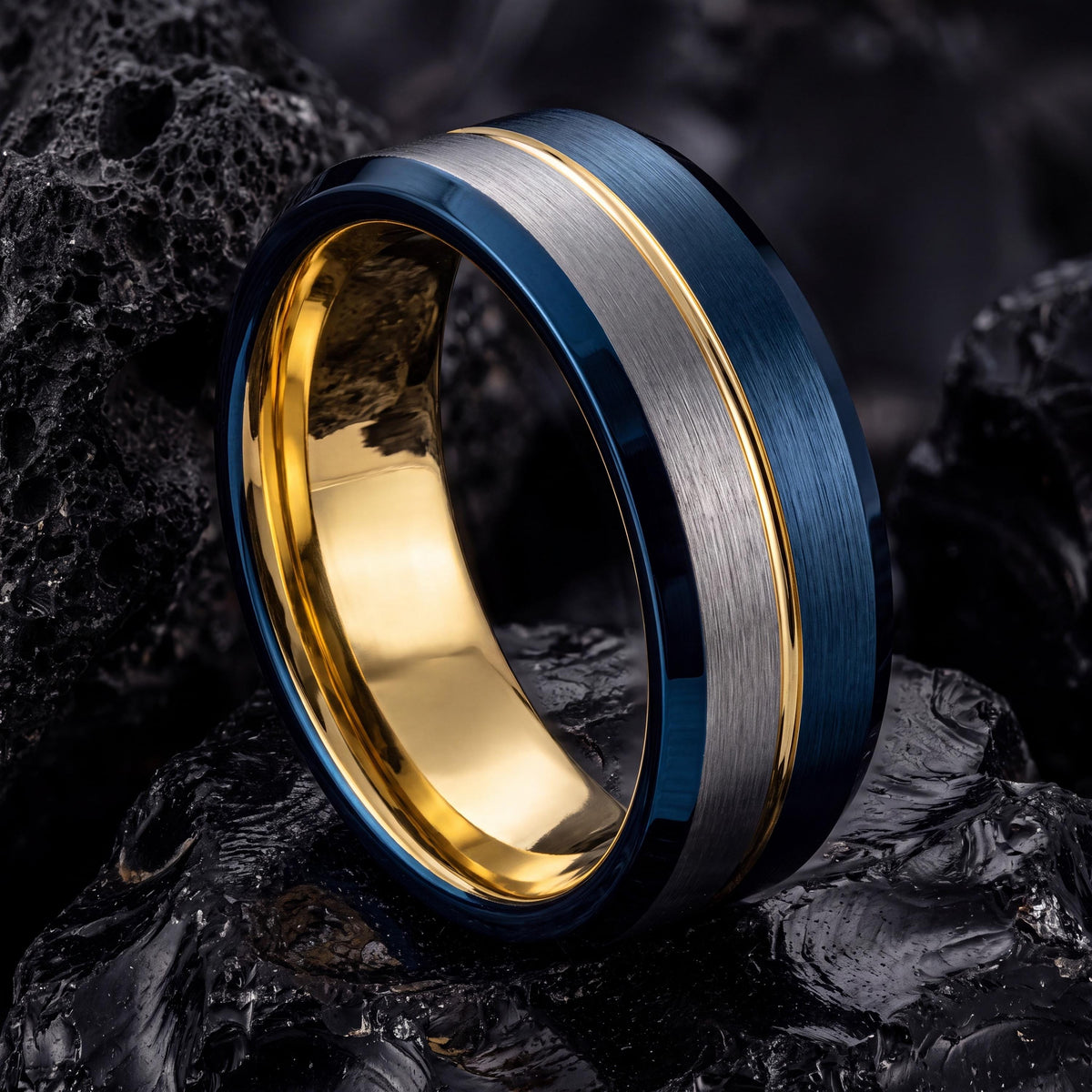 Tungsten Wedding Band,Mens Wedding Rings,Wedding Bands Women Curved,Heavy Weight Gold Band Ring,Silver Promise Ring Men,Blue Wedding Ring,10