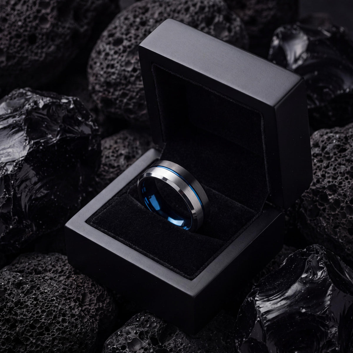 Mens Wedding Band,Mens Tungsten Wedding Band,Mens Wedding Bands,Minimal Wedding Band,Mens Silver Jewelry,Set Of 2 Black,Dusty Blue Wedding,8