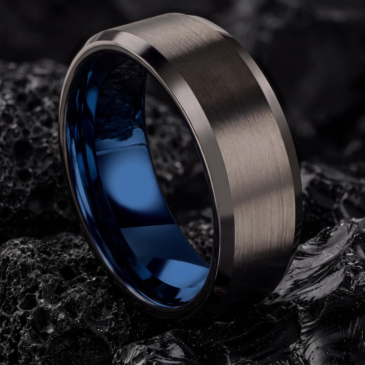 Wedding Ring,Mens Tungsten Wedding Band,Wedding Ring Set His and Hers,Mens Wedding Bands Unique,Male Wedding Band Gunmetal 6mm,Blue Rings,10