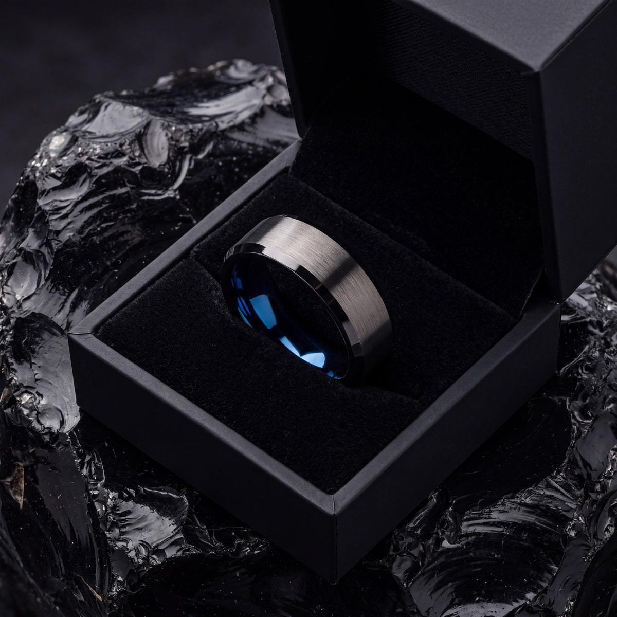 Wedding Ring,Mens Tungsten Wedding Band,Wedding Ring Set His and Hers,Mens Wedding Bands Unique,Male Wedding Band Gunmetal 6mm,Blue Rings,10