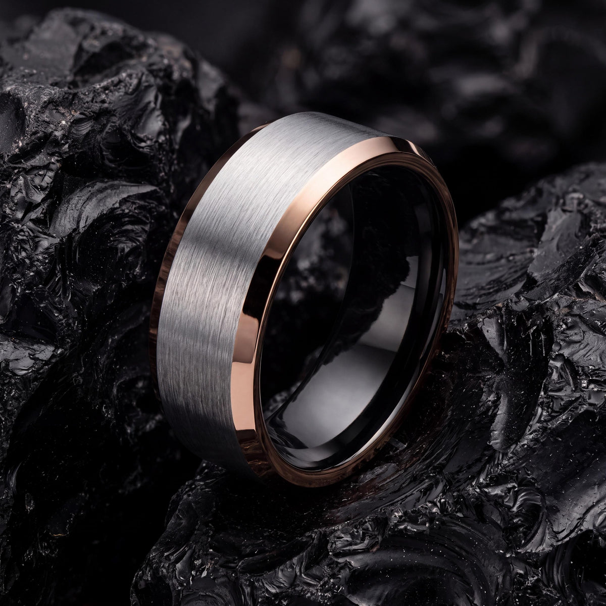 Wedding Bands Set,Narrow Comfort Fit Wedding Band,Rose Gold And Black Tungsten Wedding Band,Jewelry Silver,Rose Gold Class Ring,Black Ring,1