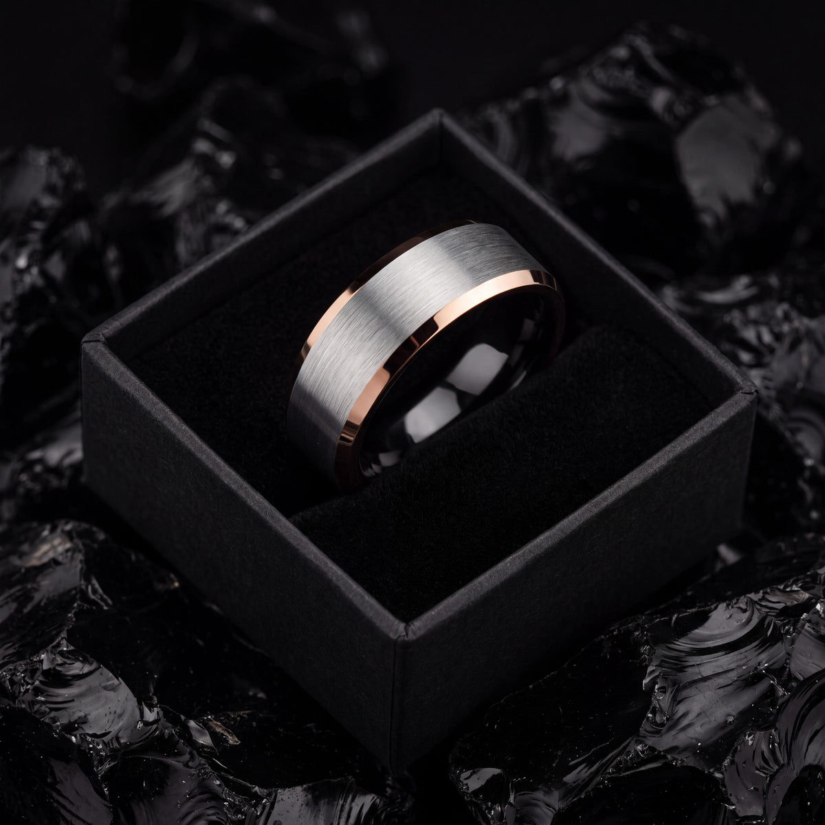 Wedding Bands Set,Narrow Comfort Fit Wedding Band,Rose Gold And Black Tungsten Wedding Band,Jewelry Silver,Rose Gold Class Ring,Black Ring,1