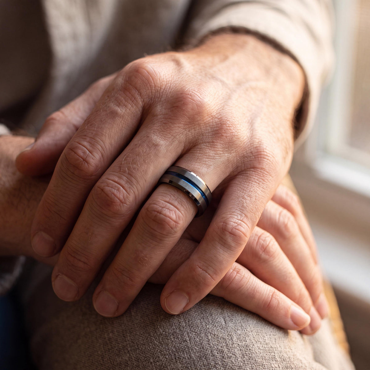 Mens Wedding Band,Tungsten Wedding Band,His and Hers Wedding Bands,Couple Wedding Bands,Male Wedding Band Gunmetal 8mm,Dusty Blue Wedding,10