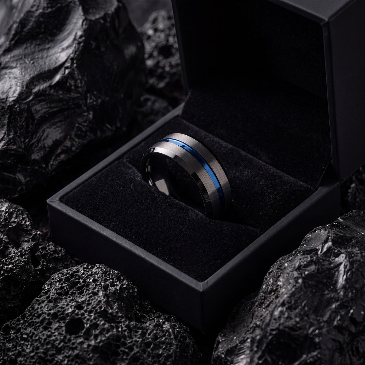 Mens Wedding Band,Tungsten Wedding Band,His and Hers Wedding Bands,Couple Wedding Bands,Male Wedding Band Gunmetal 8mm,Dusty Blue Wedding,10