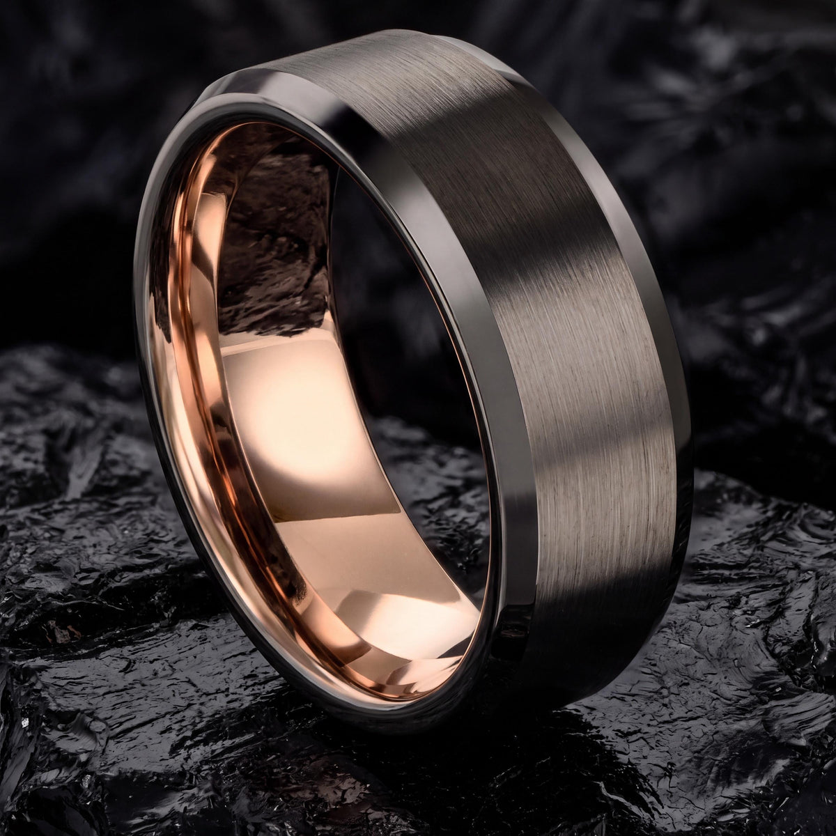Mens Wedding Band Tungsten,Unique Wedding Rings,Mens 6Mm Two Tone Wedding Band,Male Wedding Band Gunmetal 6mm,Rose Gold Wedding Band Women,8