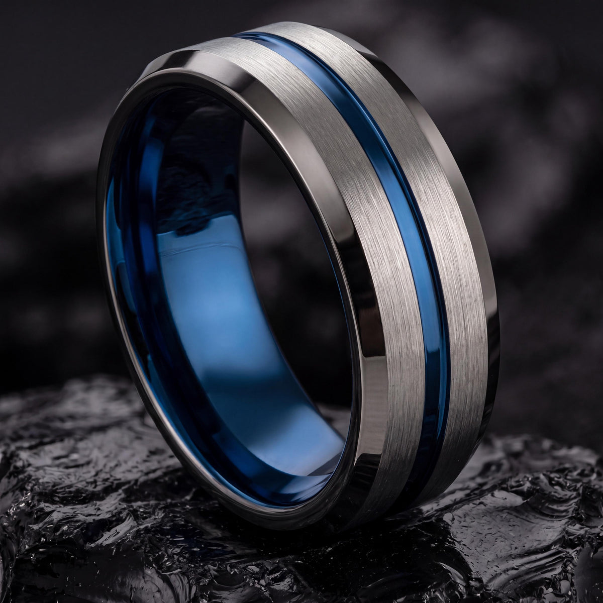 Wedding Ring,Mens Wedding Band Tungsten,Matching Wedding Bands,Curved Wedding Bands,Gunmetal Men Wedding Band,Men Ring Silver,Mens Blue Ring