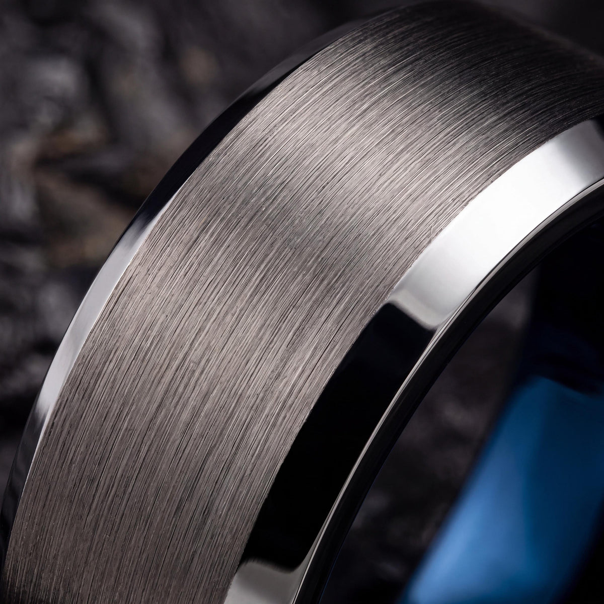 Tungsten Wedding Band,Couples Wedding Bands,Minimal Wedding Band,Male Wedding Band Gunmetal 8mm,Gray Tungsten Wedding Band,Blue Wide Ring,10
