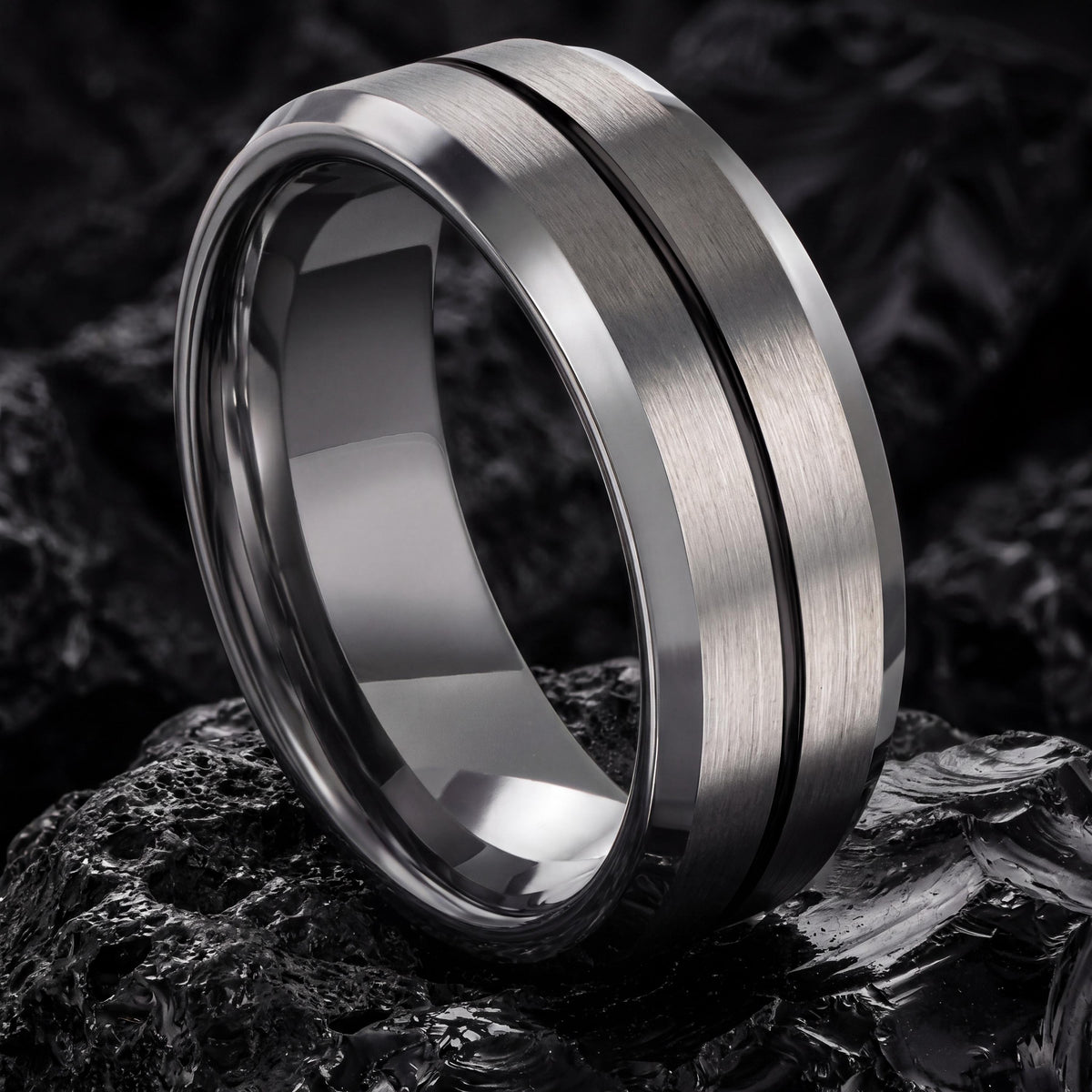 Mens Wedding Band Tungsten,Mens Wedding Rings,Thin Wedding Band,Silver Mens Rings,Mens Black Wedding Band,Black and Silver Mens Wedding Band
