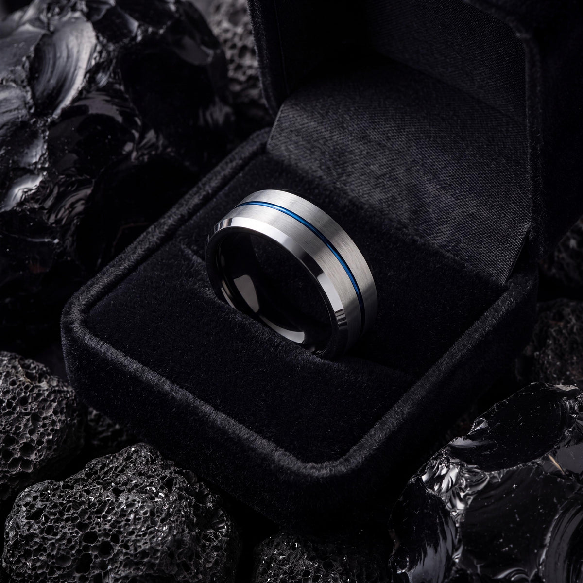 Tungsten Wedding Band,Tungsten Wedding Band,Wedding Bands Set,Matching Wedding Rings,Mens Silver Jewelry,Black Embellished,Mens Rings Blue,8