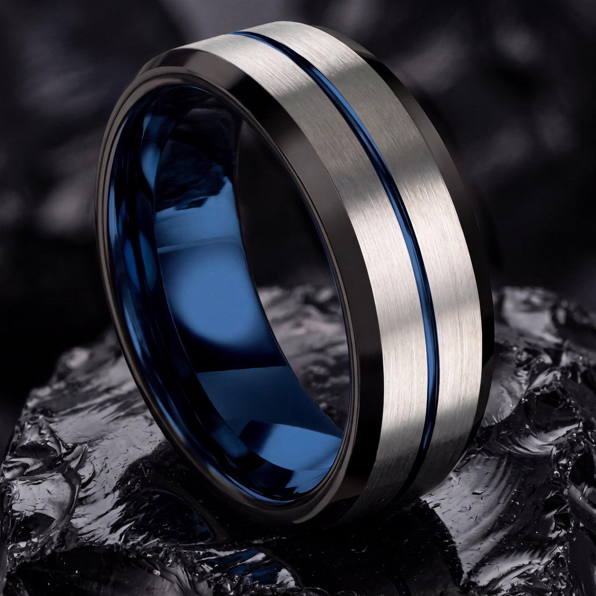 Wedding Bands,Mens Tungsten Wedding Band,Wedding Band Men,Two Tone Wedding Band Set,Gray Tungsten Wedding Band,Mens Black Rings,Blue Jewelry