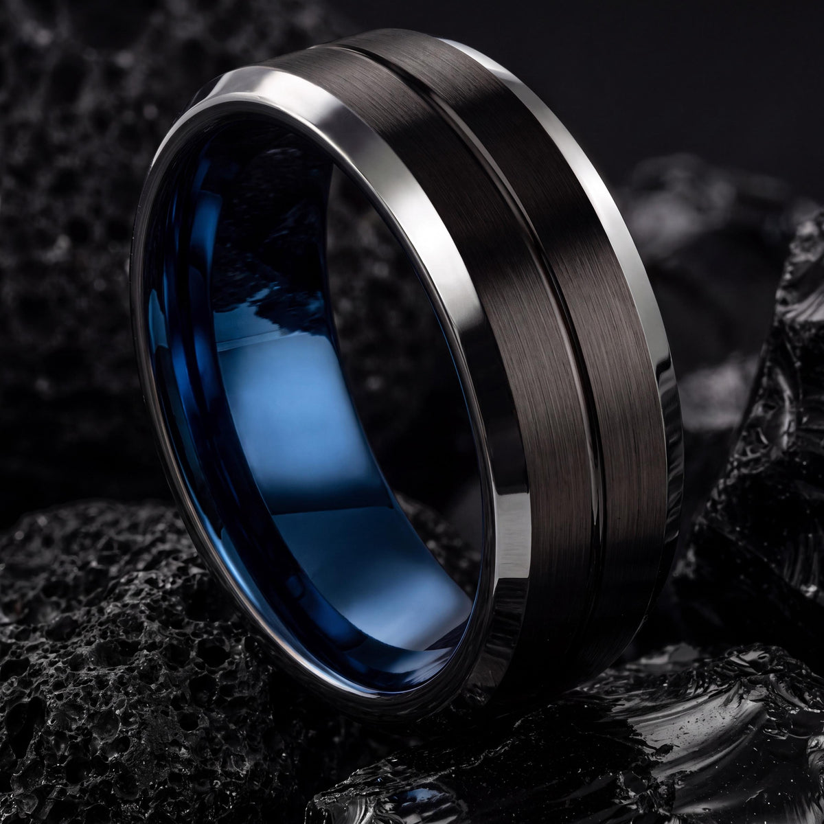 Tungsten Wedding Band,Tungsten Wedding Band,Womens Wedding Band,60Th Wedding Anniversary Parents,Silver Rings Men,Black Metal,Thin Blue Line
